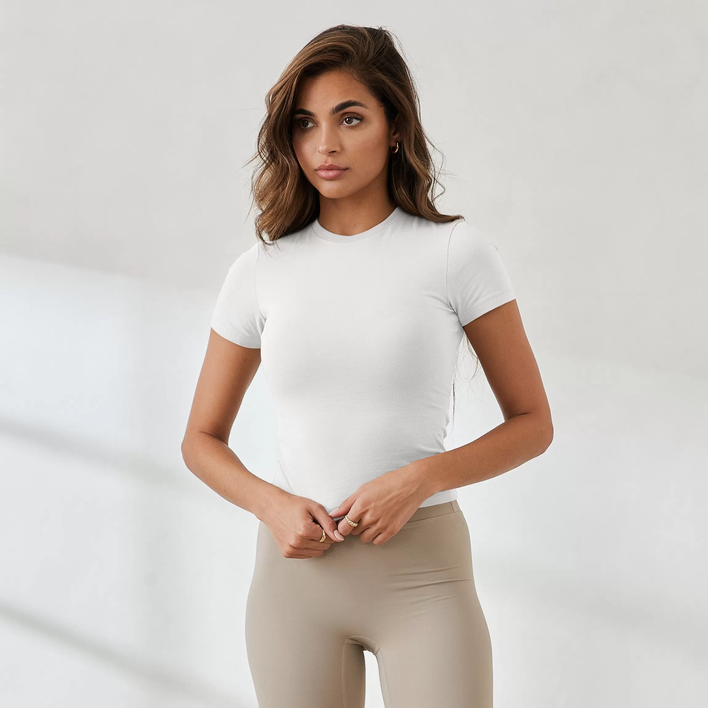Lounge Essential Getailleerd T-Shirt met Korte Mouwen - Wit Flash Sale