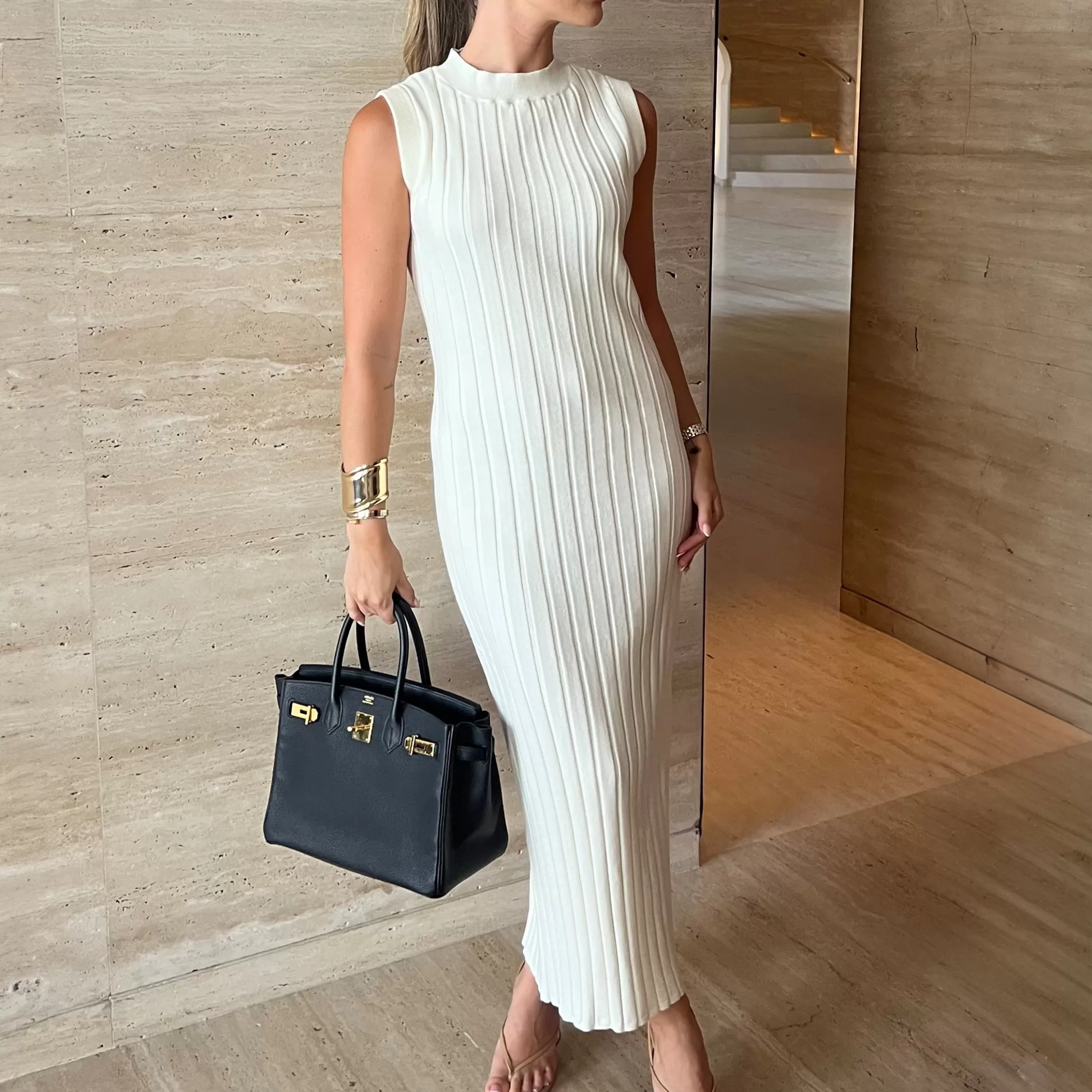 Lounge Gebreide Maxi Jurk - Crème Cheap